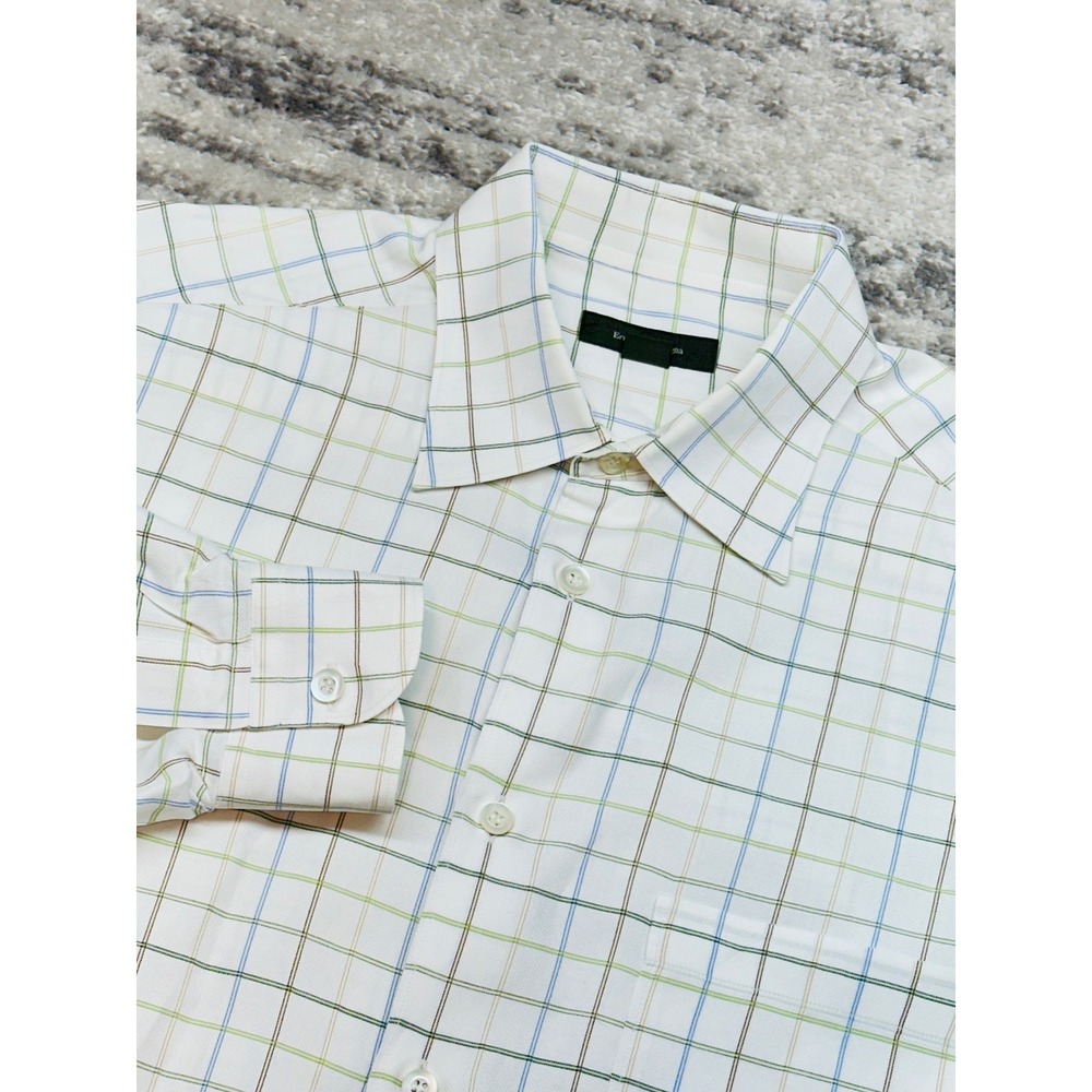 Ermenegildo Zegna Button Up Shirt Mens Large White Plaid Long Sleeve Italy